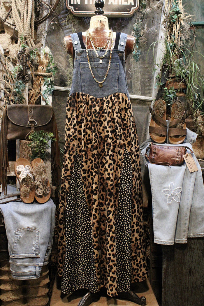 Casual Leopard Print Overall Maxi Dress