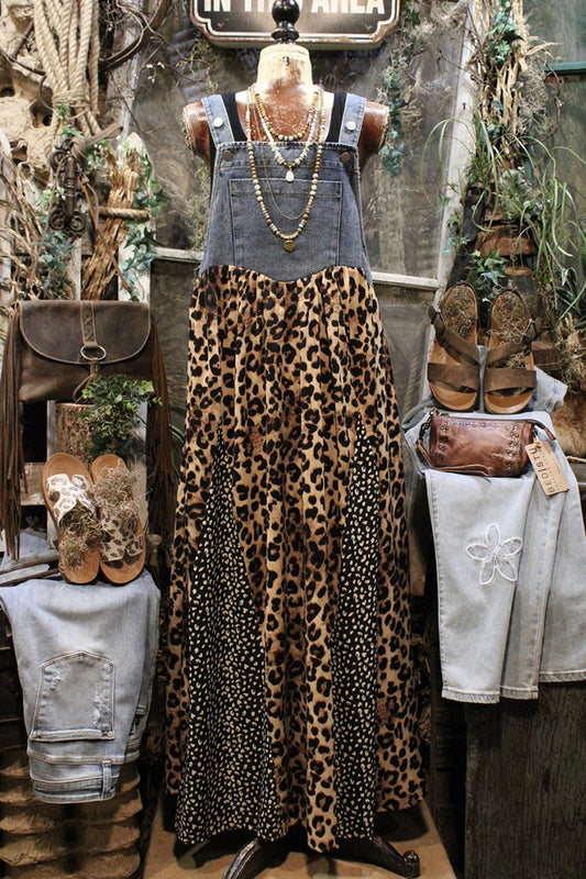 Casual Leopard Print Overall Maxi Dress