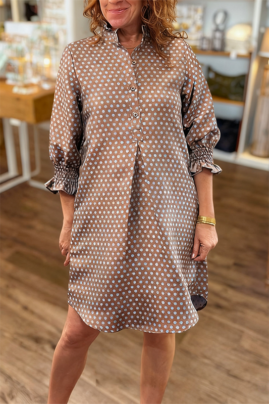 3/4 Sleeve Button Polka Dot Dress
