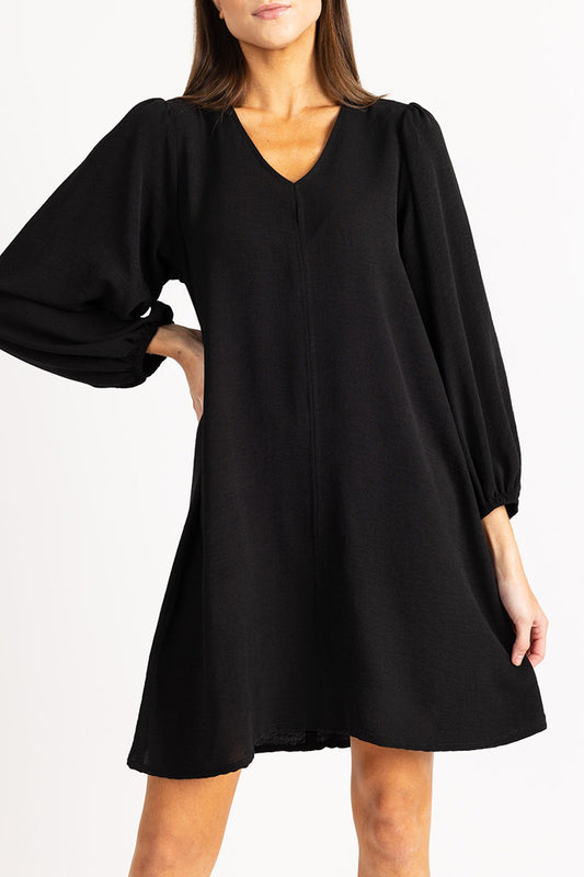 Balloon Sleeve V Neck Dress