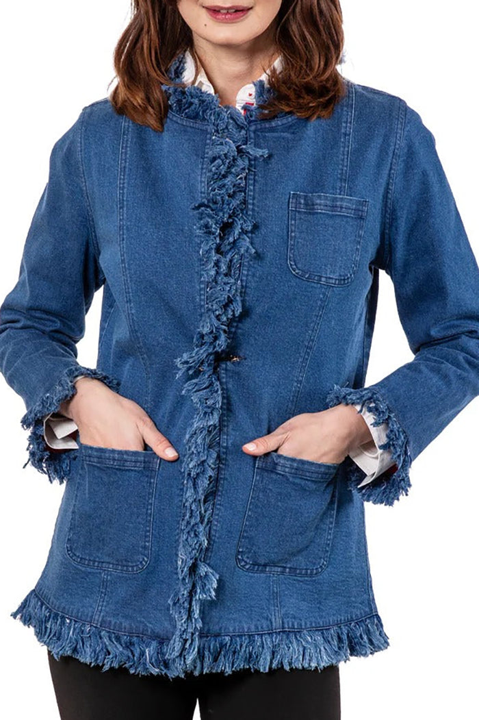 Casual Pocket Fringed Denim Jacket
