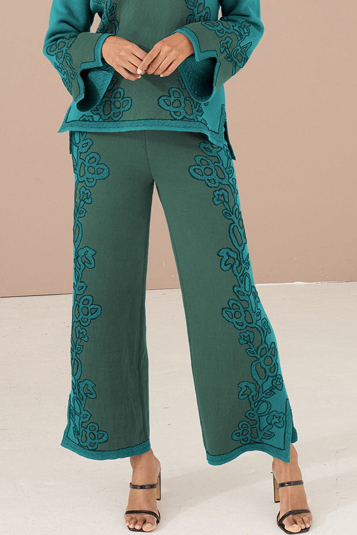 Floral Trimmed Wide-Leg Set