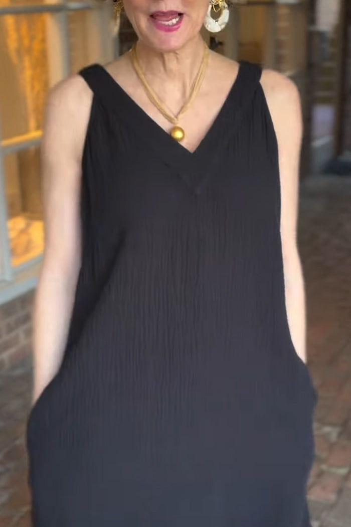 Black Sleeveless Pocket Maxi Dress