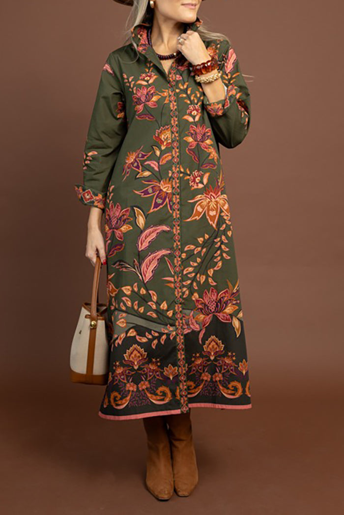 Shirt-Collar Maxi Tunic Pocket Dress