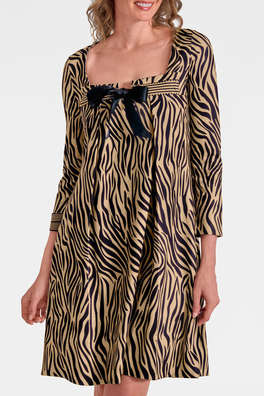 Zebra Print Bow-Accent Square Neck Dress