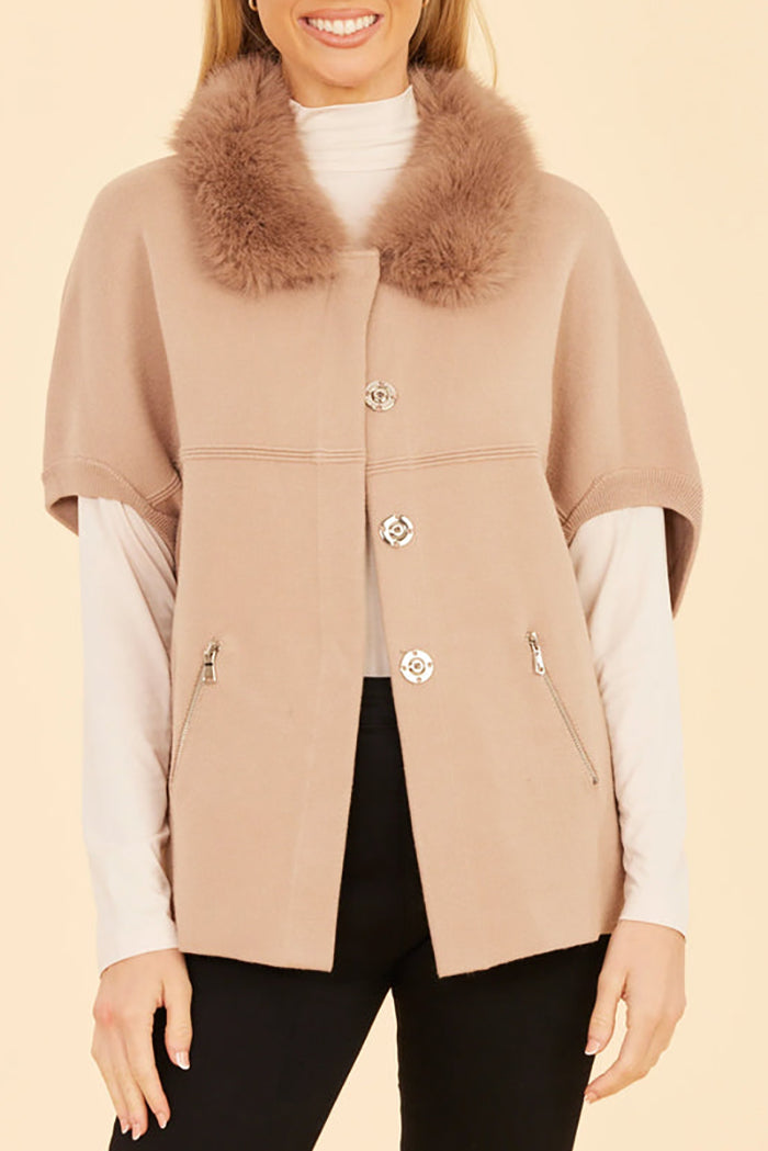 Faux Fur Collar Short Sleeve Cardigan