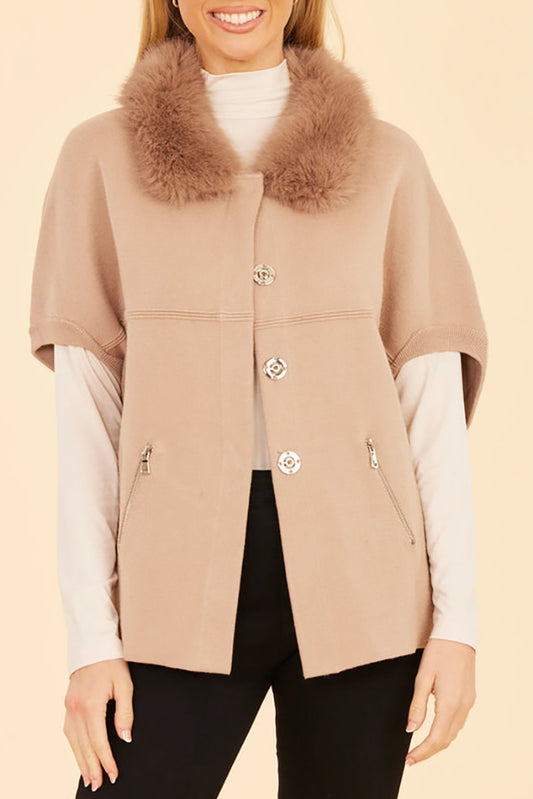Faux Fur Collar Short Sleeve Cardigan