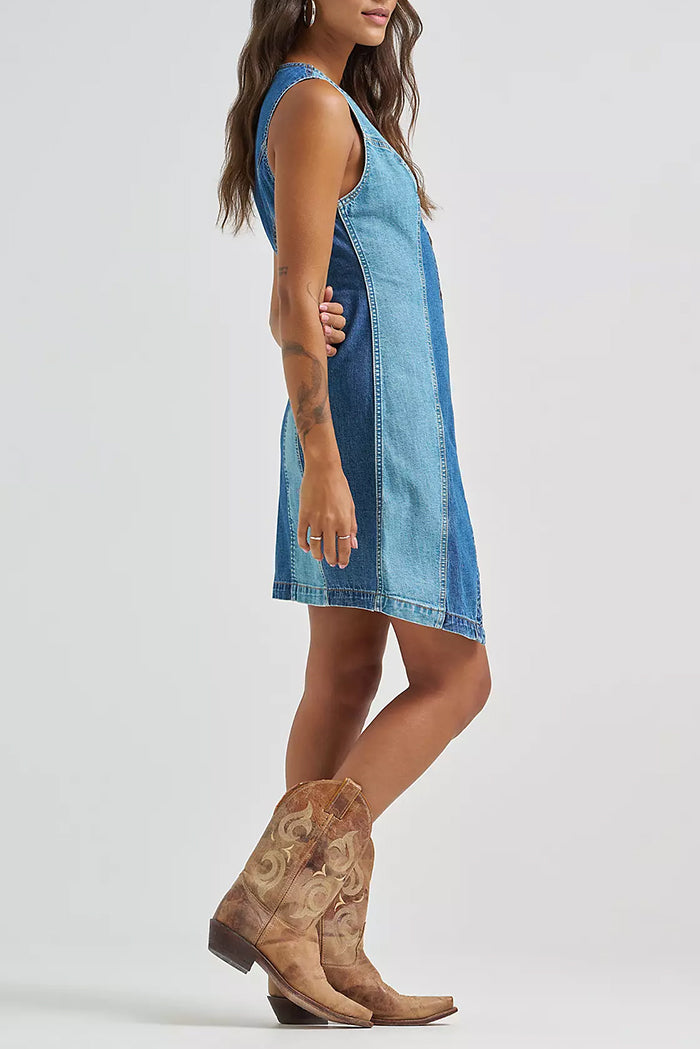 Sleeveless Patchwork Denim Dress