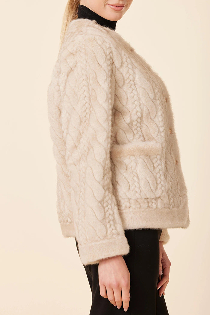 Cable Knit Faux Fur Jacket