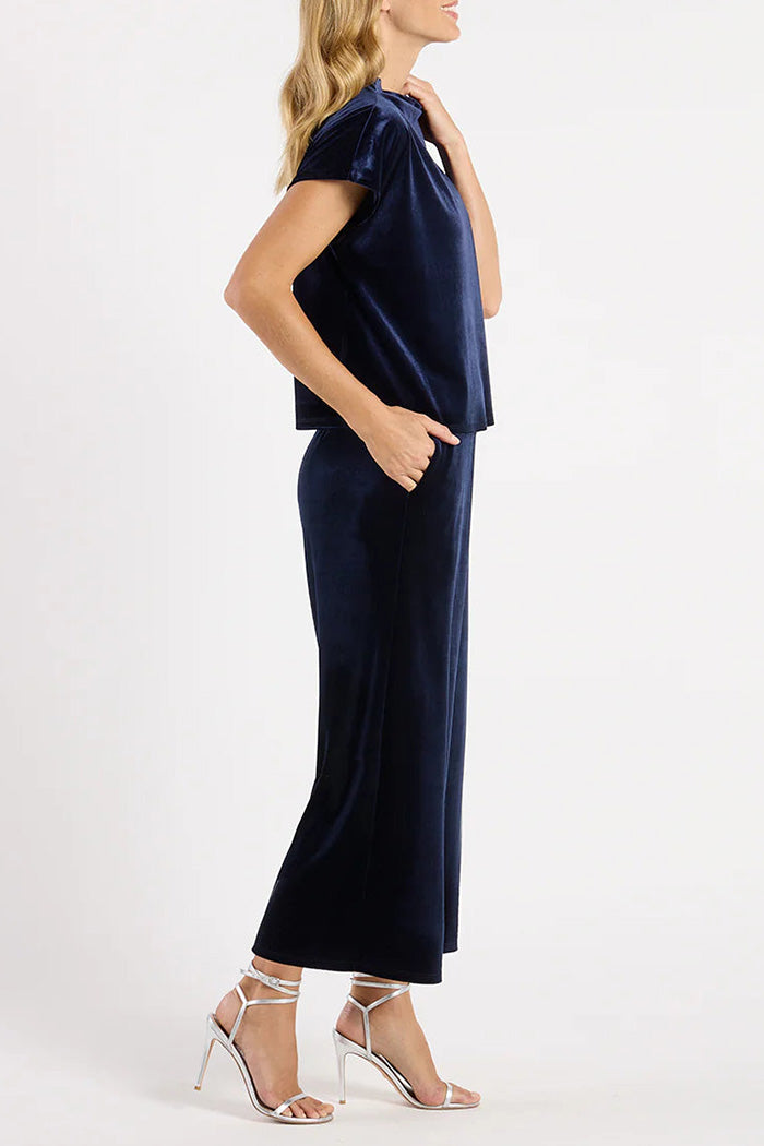 Stretch Velvet Short Sleeve Pants Set