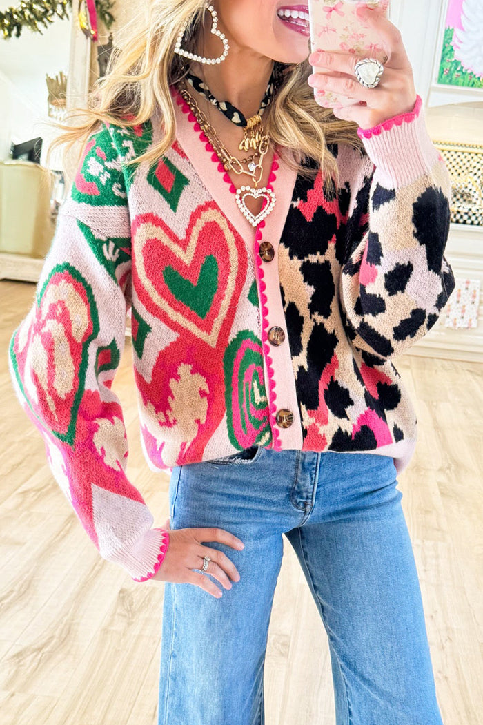 Pink Multi Animal Print Sweater Cardigan