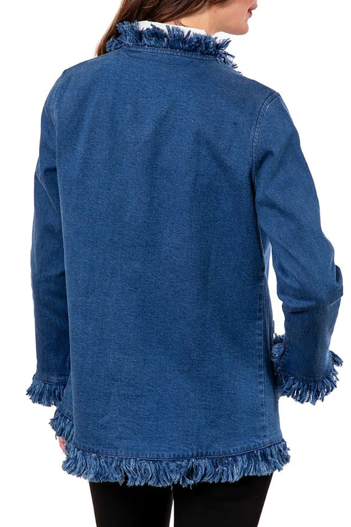 Casual Pocket Fringed Denim Jacket