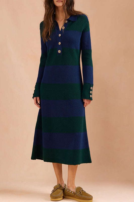 Striped Button-Detail Midi Dress