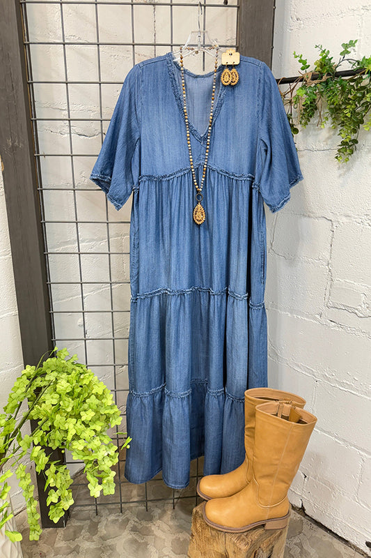 Oversized Tiered Ruffle Short Sleeve Maxi Dress