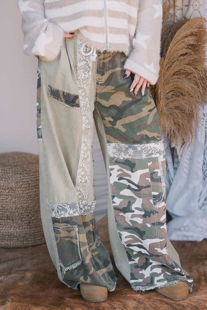 Eclectic Camo-Lace Hybrid Cargo Pants