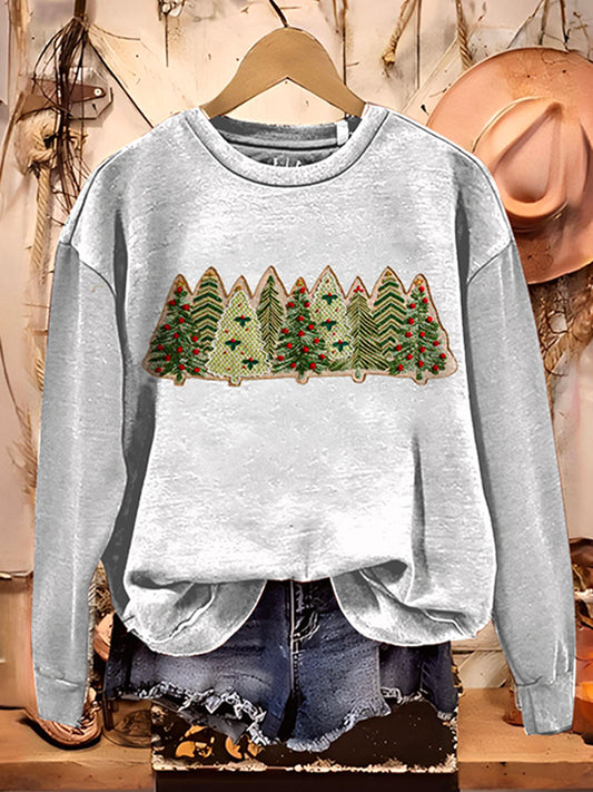 Casual Christmas Tree Pattern Top
