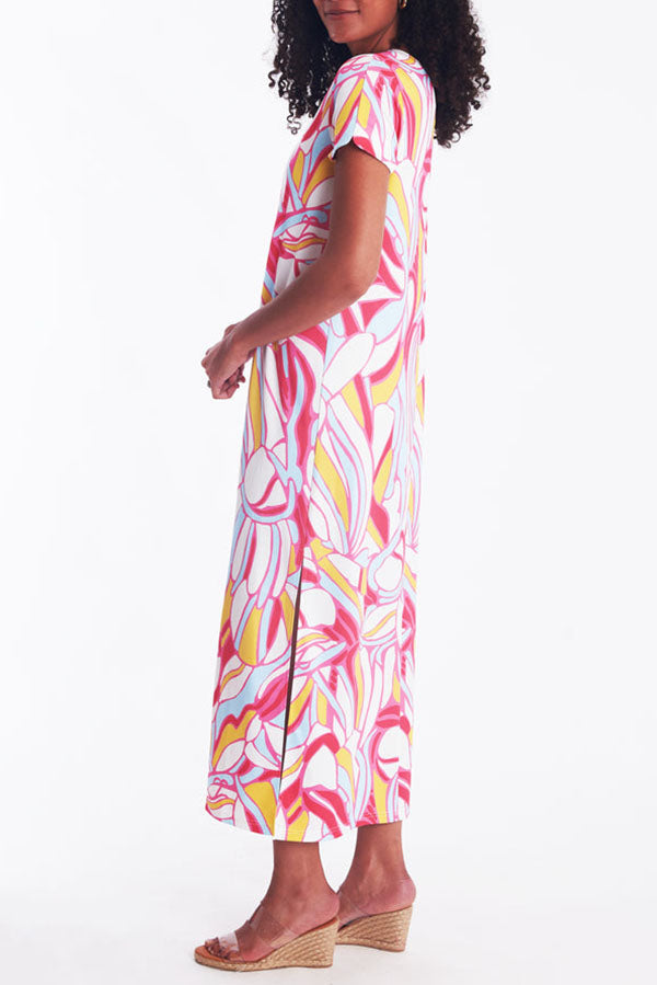 Abstract Pattern Slit Hem Dress