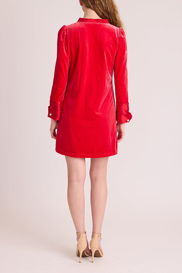 Velvet V-Neck Long-Sleeve Dress