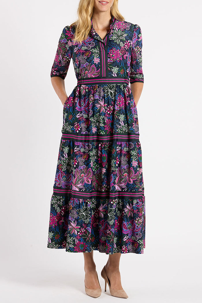 Floral Puff Shoulder Pocket Dress