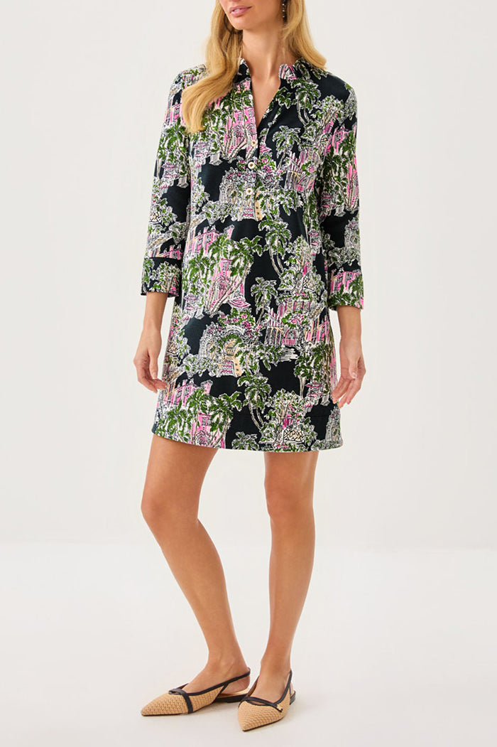 3/4 Sleeves Ruffle Collar Popover Dress