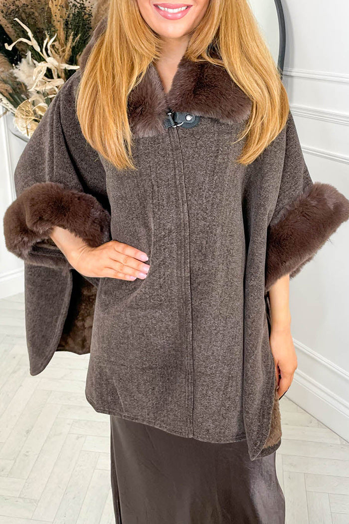 Fur-Collar Cape Coat