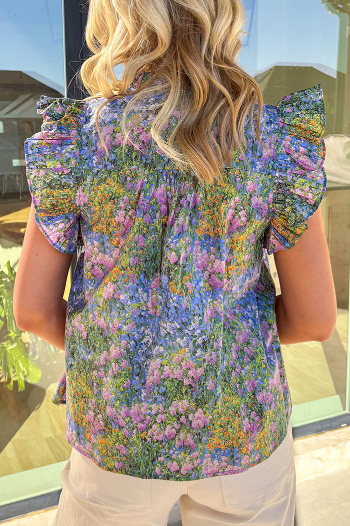 Ruffle Sleeve Floral Button Top