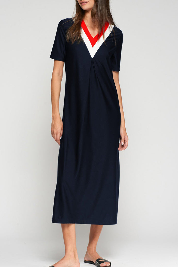 Short Sleeve Contrast Trim Dress