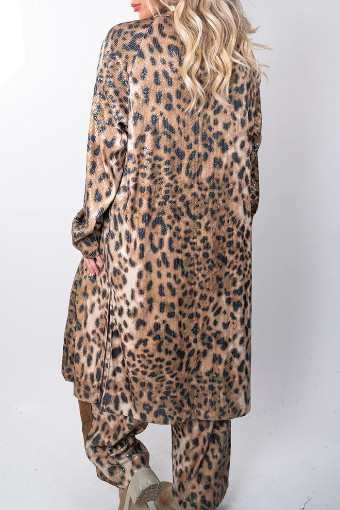 Leopard Print Velvet Long Cardigan