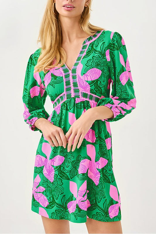 Casual Pink Floral V-Neck Romper