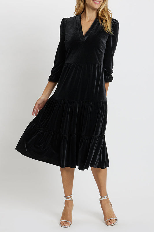 Velvet Flutter Sleeve Maxi Dress