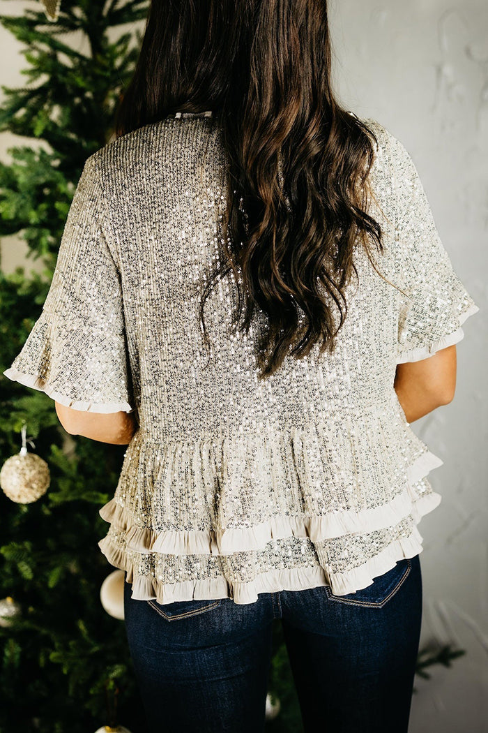 Sequin Ruffle Peplum Top