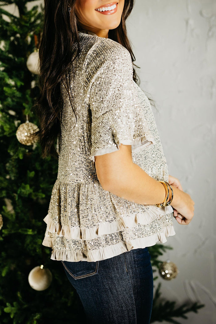 Sequin Ruffle Peplum Top