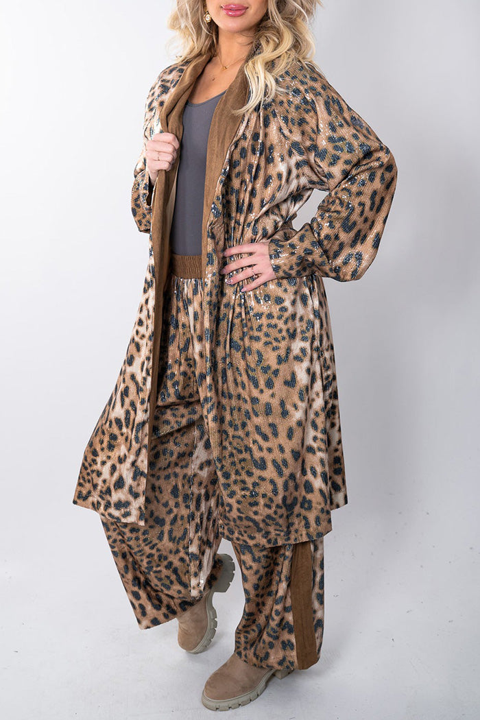 Leopard Print Velvet Long Cardigan