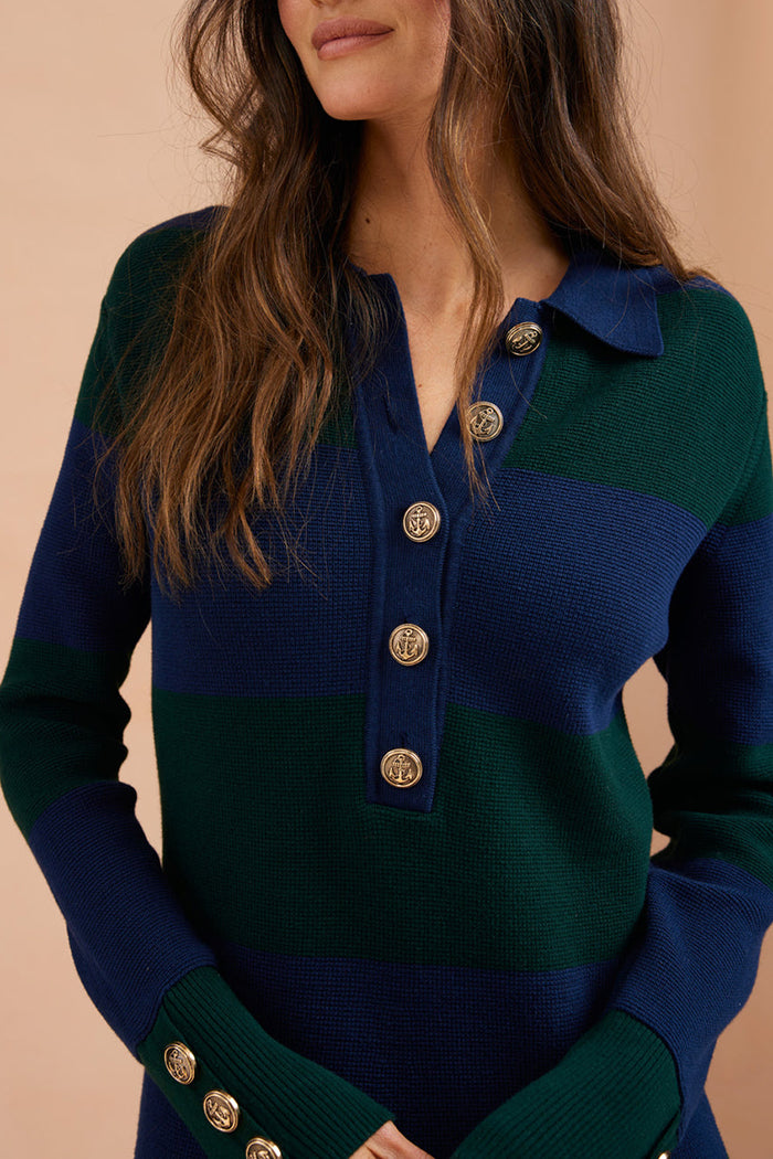 Striped Button-Detail Midi Dress