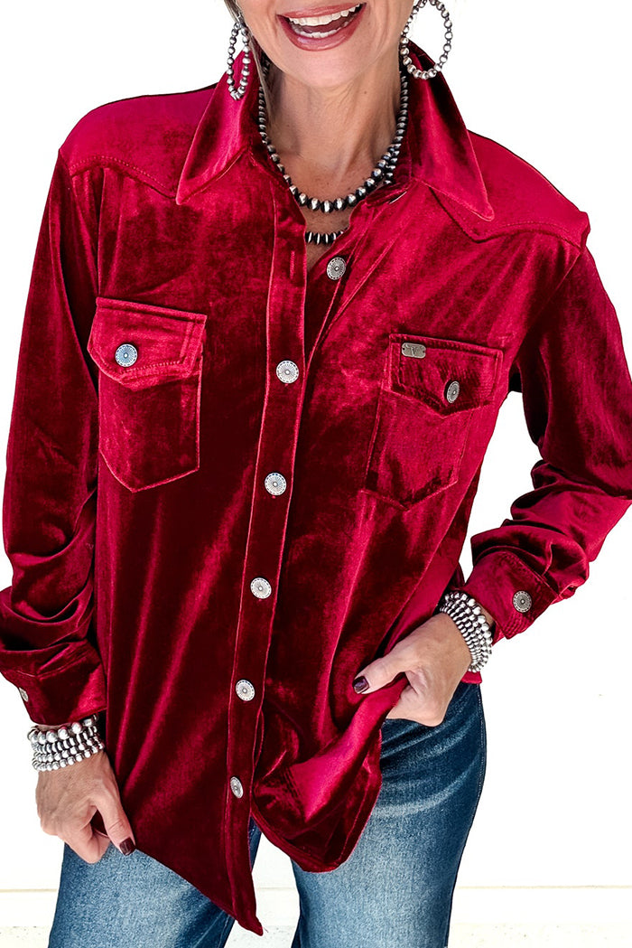 Velvet Buttoned Pocket Top