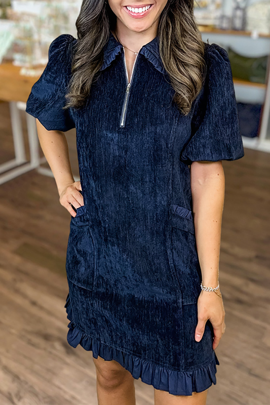 Deep Pockets Ruffle Trim Dress