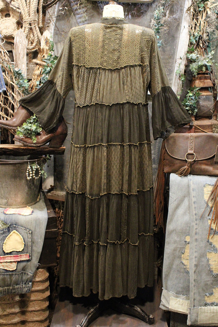 3/4 Sleeve Tiered Patchwork Maxi Dress