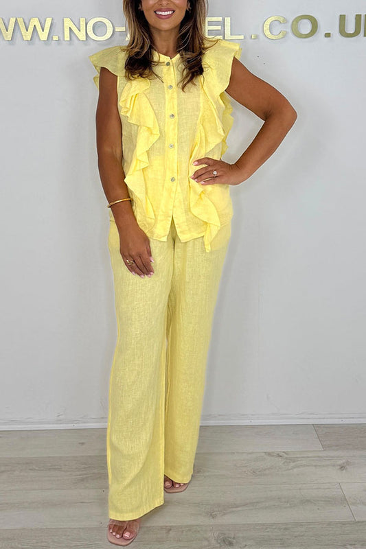 Casual Linen Ruffle Suit