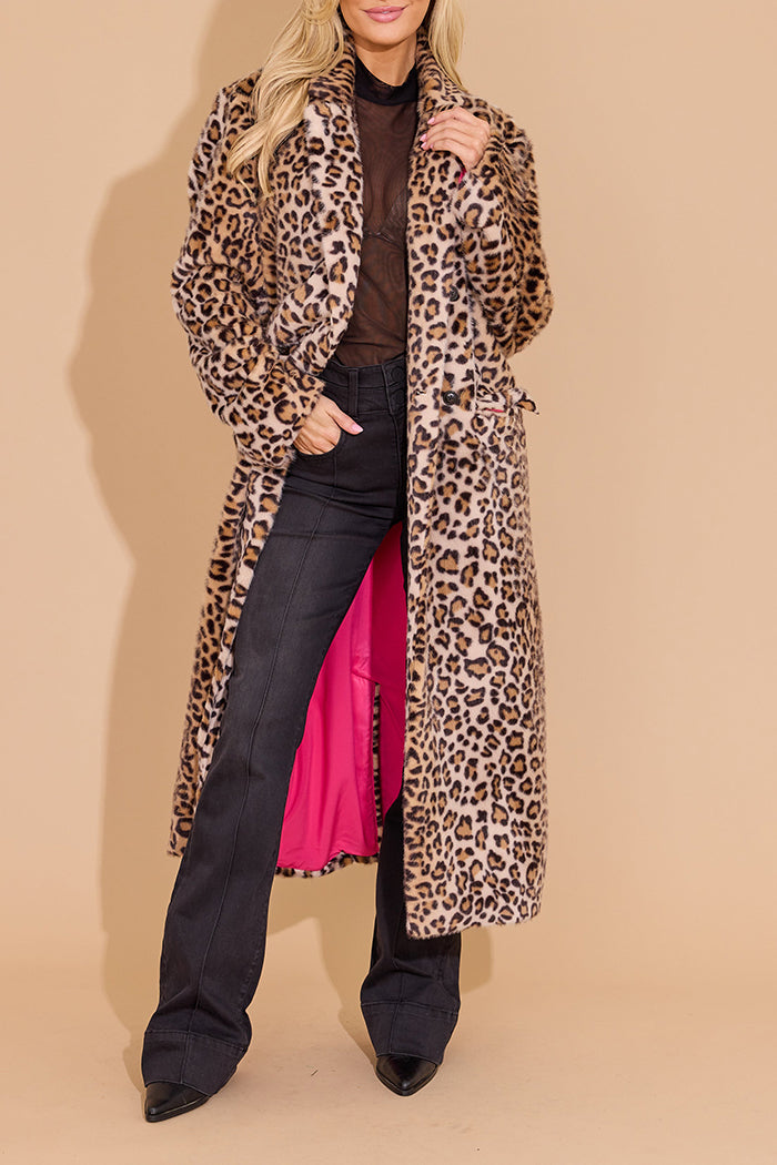 Leopard Faux Fur Pocketed Jacket