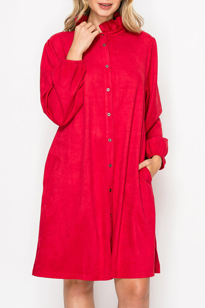 Faux Suede Shirt Dress