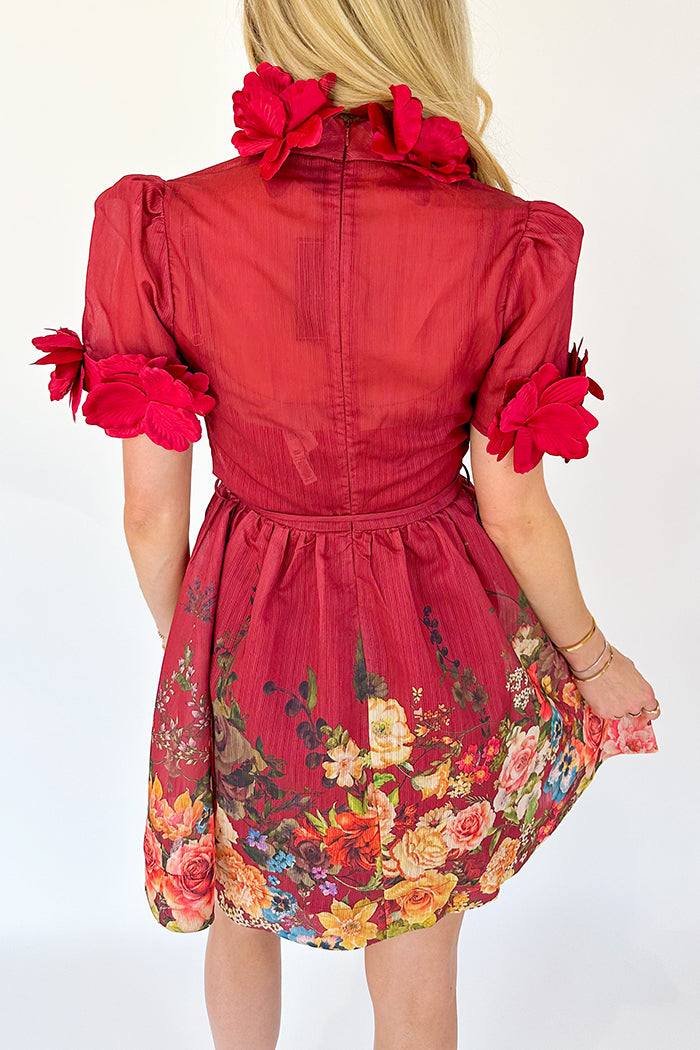 3D Mock Neck Floral  Dress