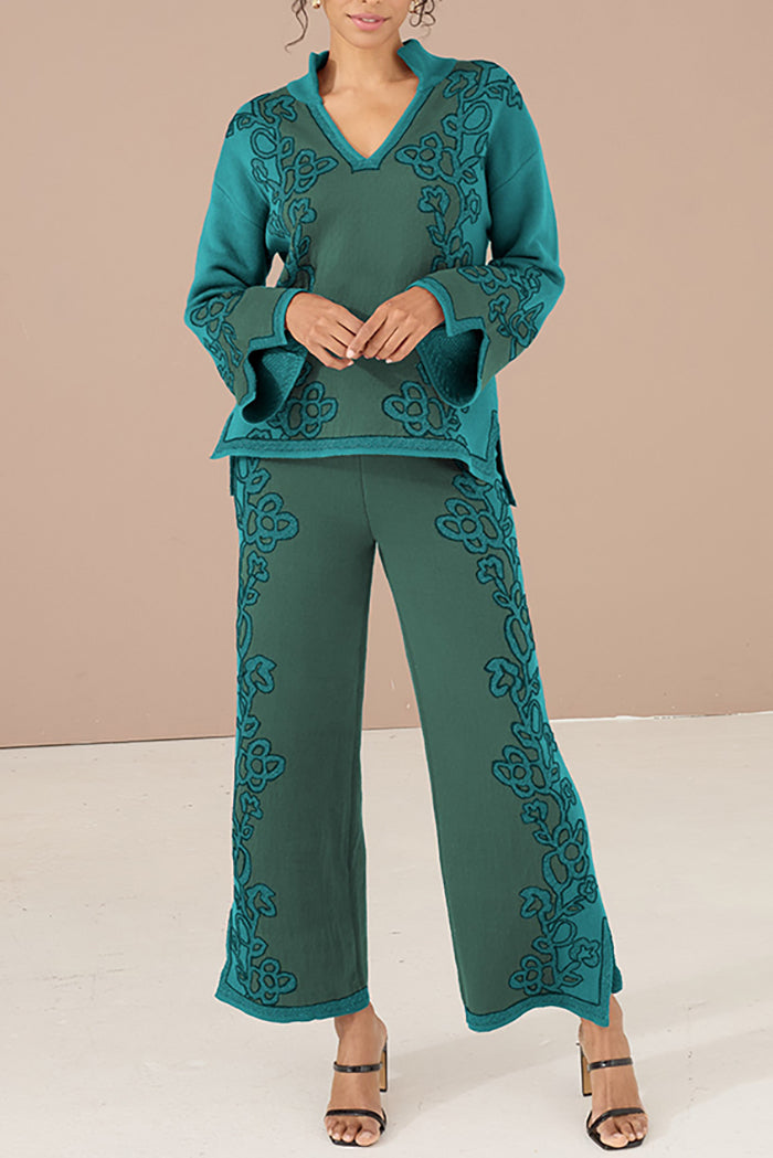 Floral Trimmed Wide-Leg Set