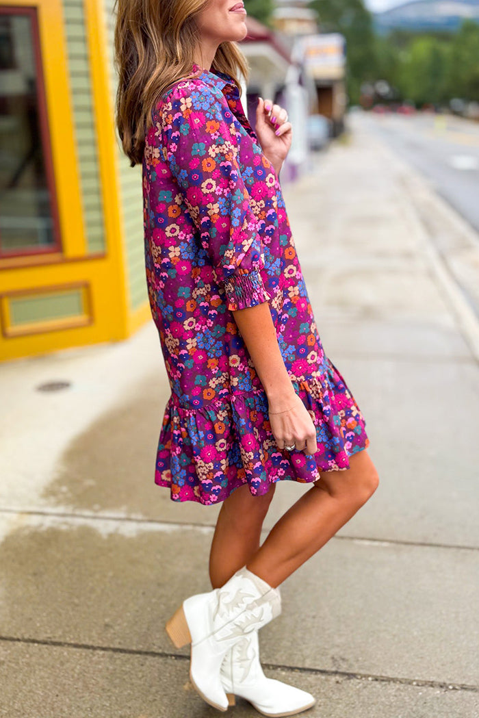 Casual Floral Ruffles Hem Dress