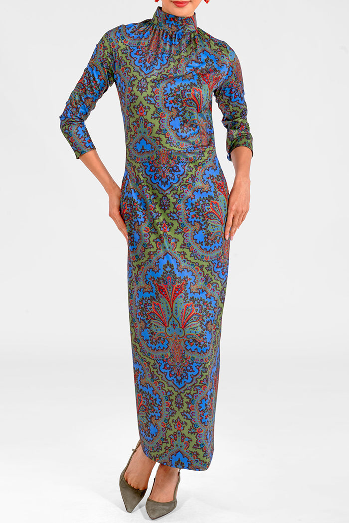 Paisley Mock Neck Pocket Maxi Dress