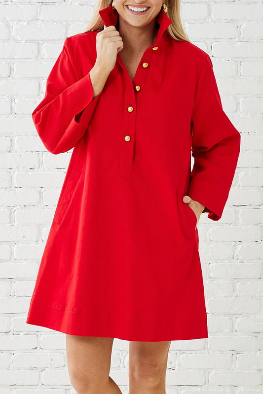 Golden Button Pocket Dress