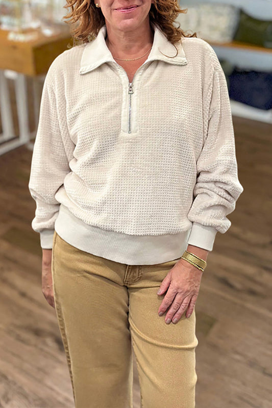 Half Zip Waffle Polo Top