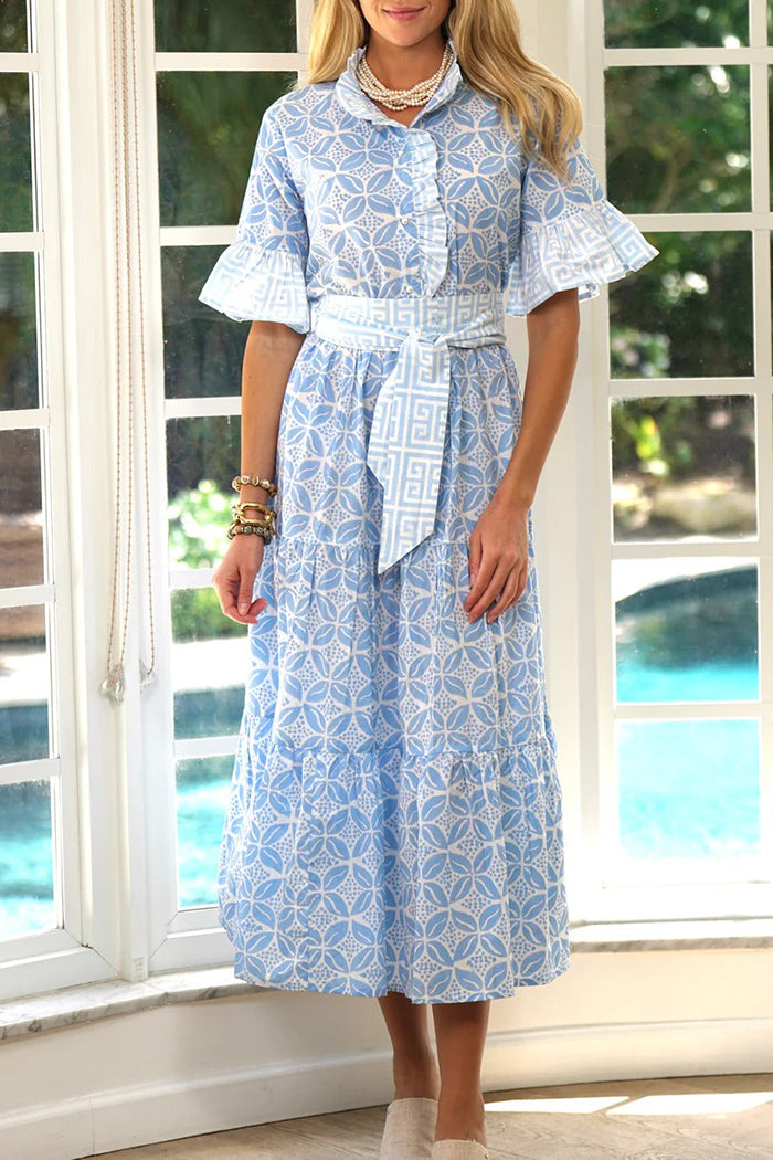 Ruffle Sleeve Belted Dress