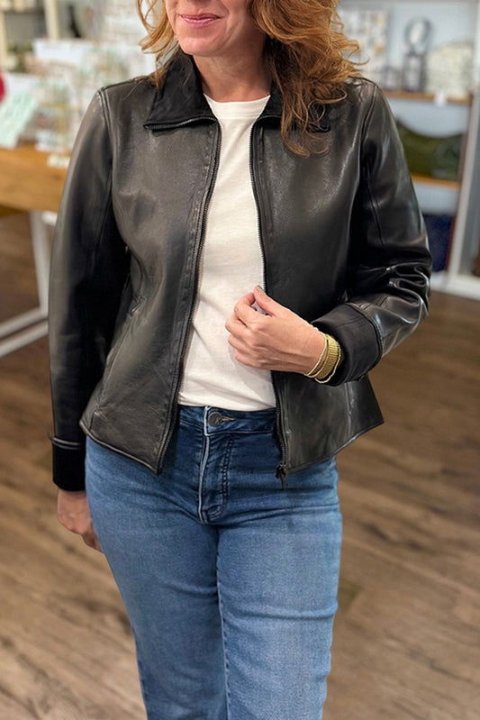 Zip Pocket Black Leather Jacket