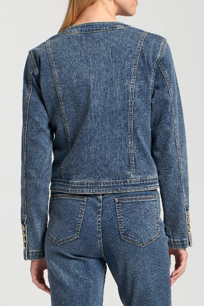 Dark Denim Gold-Button Pocket Jacket