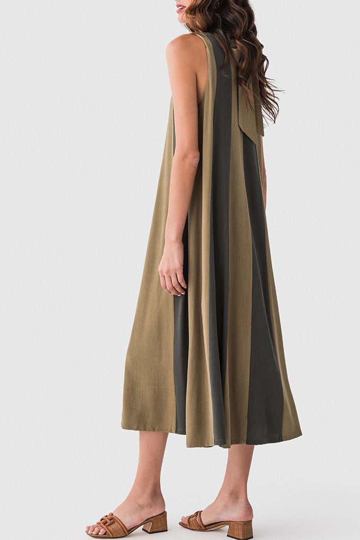Color Block Sleeveless Stripe Midi Dress